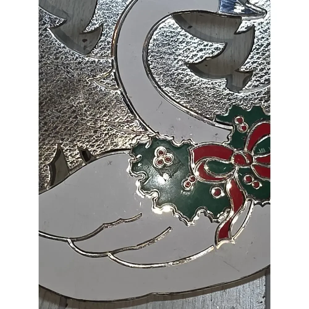 Vtg Holiday Swan Trivet William A. Rogers Japan Silver Plated Enamel Christmas